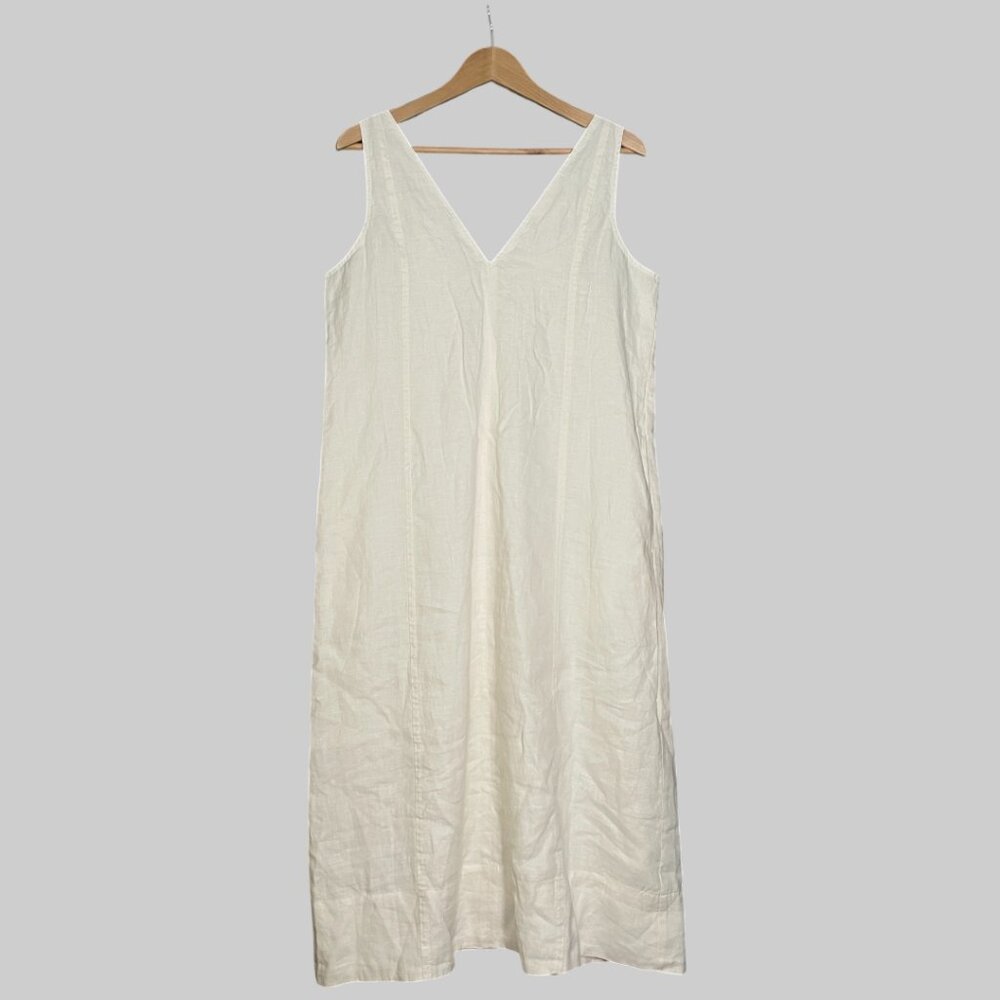 NEW Everlane The Linen V-Neck Midi Dress Womens 2 Bone - Picture 7 of 12